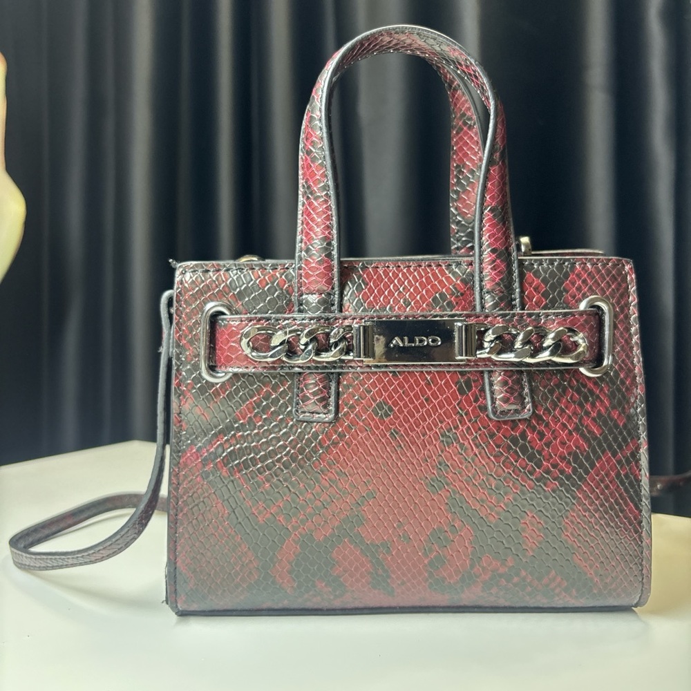ALDO Red and Black Snake Print Satchel